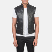
Roland Sort Leather Biker Vest til Mænd in Black Cowhide &Amp; Sheepskin Leather - Forfra med skræddersyet silhuet | Køb online