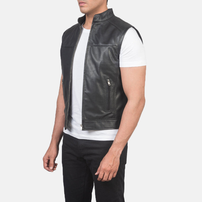 Roland Sort Leather Biker Vest til Mænd
