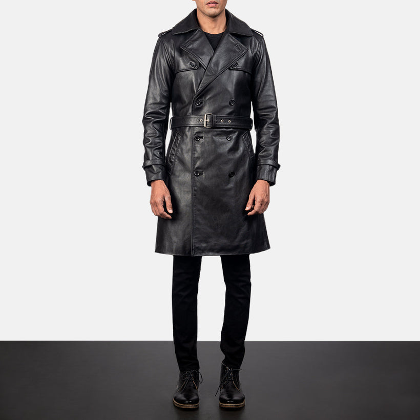 Royson Sort Leather Duster Læderfrakke til Mænd