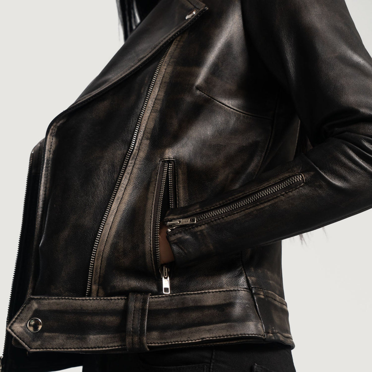 Rumy Maroon Læder Bikerjakke til Kvinder – alternate product view 6