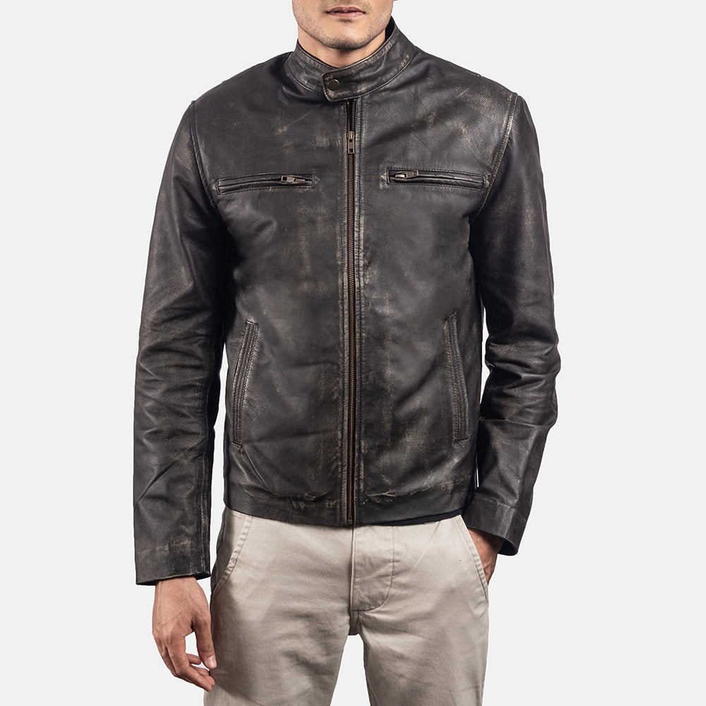 Rustic Læder Bikerjakke til Mænd – alternate product view 3