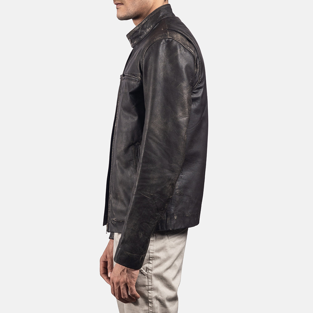 Rustic Læder Bikerjakke til Mænd – alternate product view 4