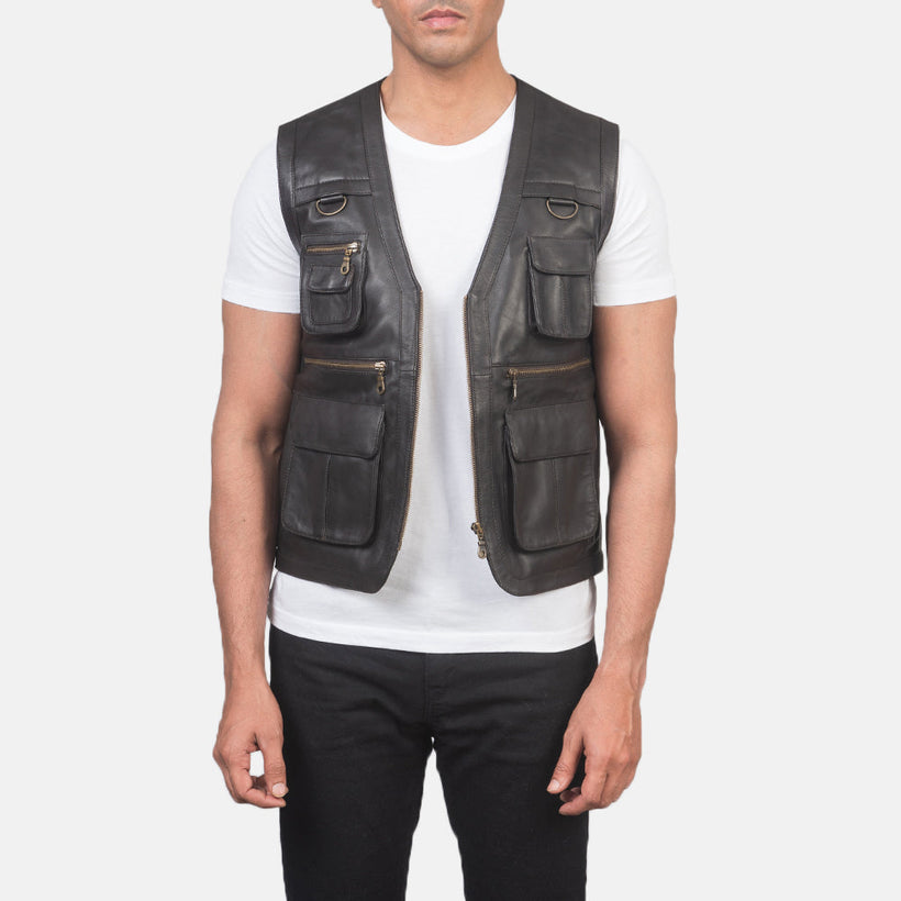 Safari Brun Leather Vest til Mænd
