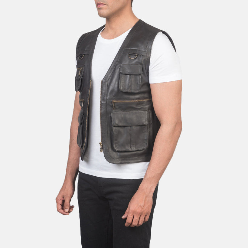 Safari Brun Leather Vest til Mænd
