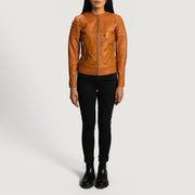 
Nærbillede of Classic Collar & Zipper Hardware on Sandy Lysebrun Dye Bikerjakke i Læder til Damer
