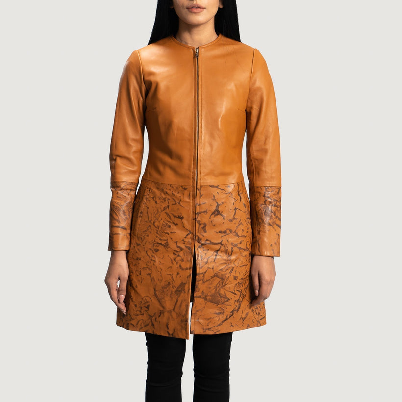 Sandy Lys brun Dye Leather Coat til Kvinder