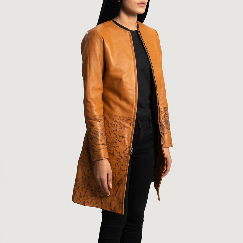 Sandy Lys brun Dye Leather Coat til Kvinder