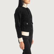 
Black Goatskin Suede Bomber Jacket - Bagfra med tilpassede skuldre og ren kant