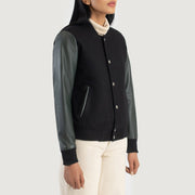 
Green Sheepskin Leather Bomber Jacket - Bagfra med tilpassede skuldre og ren kant