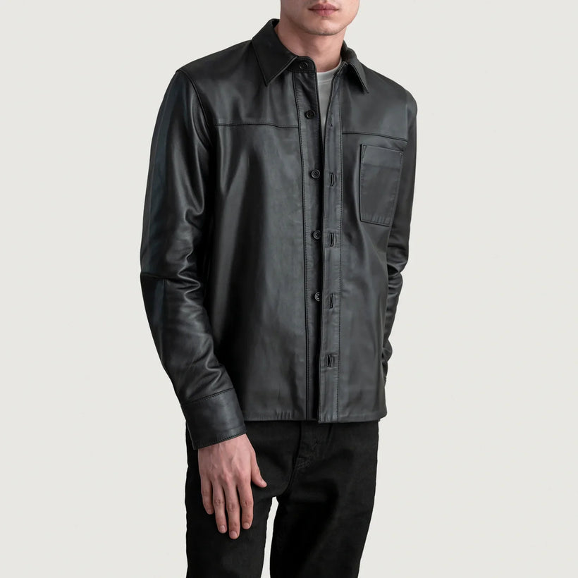 Scout Sort Leather Shirt til Mænd