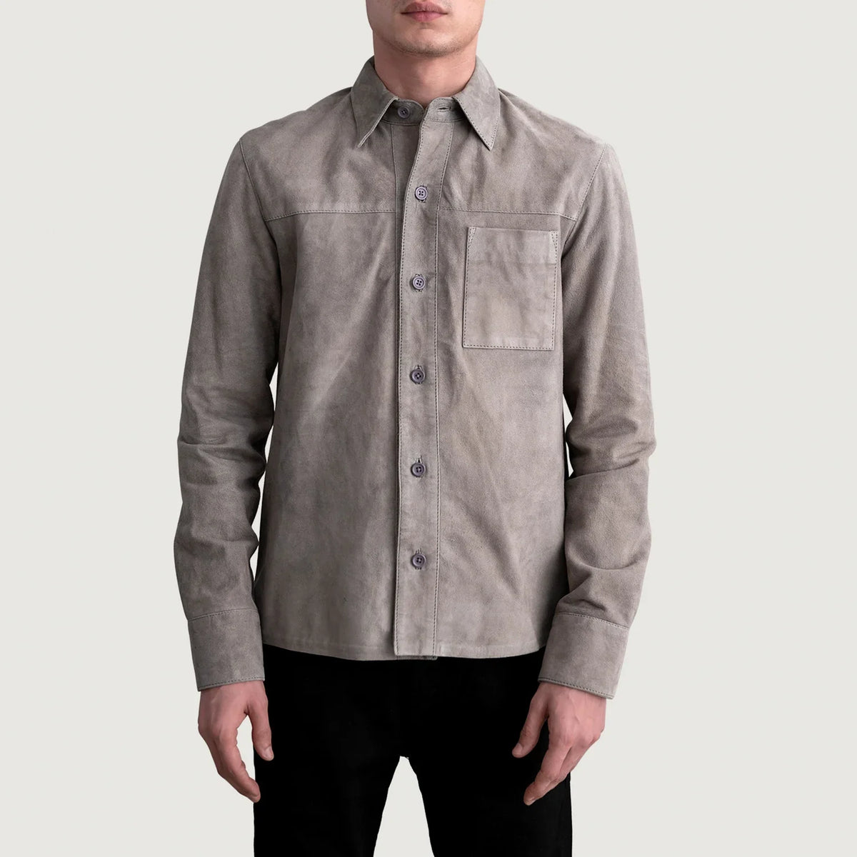 
Scout Grey Suede Leather Shirt til Mænd til Mænd - Sideprofil med ergonomisk ærmesnit