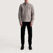 
Nærbillede of Shirt & Buttons Hardware on Scout Grey Suede Leather Shirt til Mænd til Mænd
