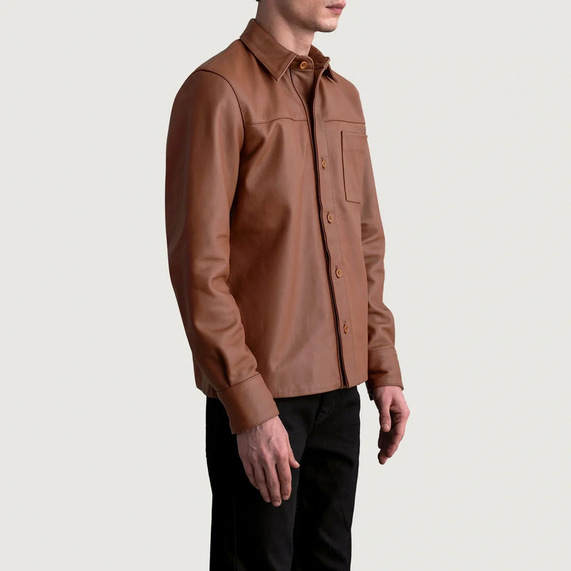Scout Matte Brun Leather Shirt til Mænd