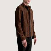 
Scout Mocha Suede Leather Shirt til Mænd - Bagfra med tilpassede skuldre og ren kant