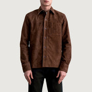 
Scout Mocha Suede Leather Shirt til Mænd - Sideprofil med ergonomisk ærmesnit