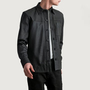 
Scout Tumbled Sort Leather Shirt til Mænd in Tumbled Black Sheepskin Leather - Forfra med skræddersyet silhuet | Køb online