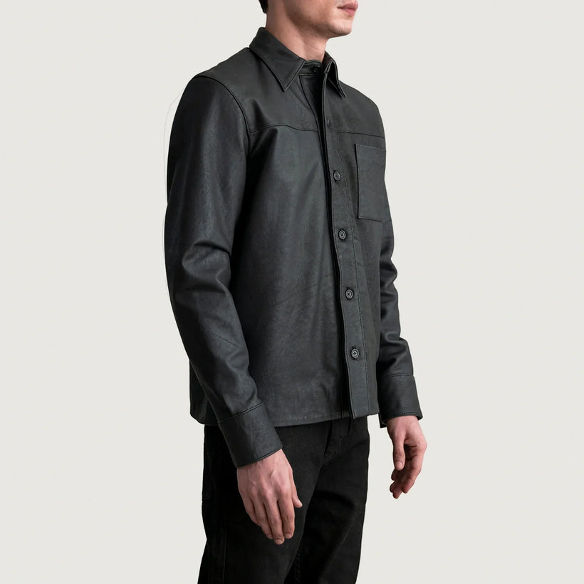 Scout Tumbled Sort Leather Shirt til Mænd