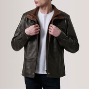 Sean Brun Leather Classic Læderjakke til Mænd For Men in Brown Sheepskin Leather - Front Profile View &amp; Tailored Silhouette | Buy Online
