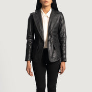 
Selina Sort Læderblazer til Damer in Black Sheepskin Leather - Forfra med skræddersyet silhuet | Køb online