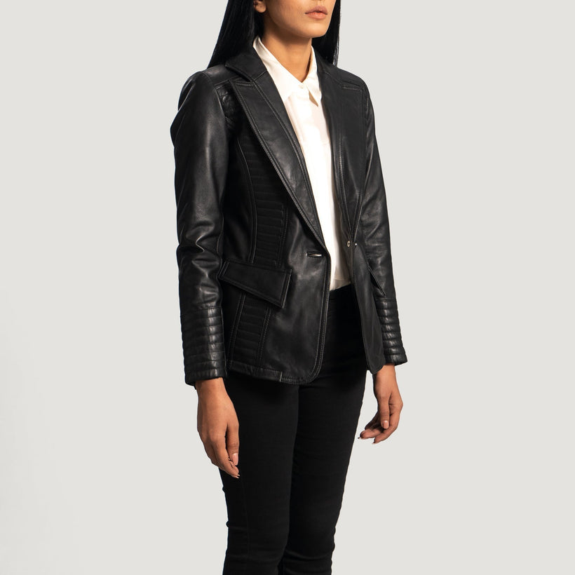 Selina Sort Leather Blazer til Kvinder