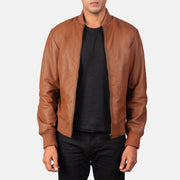 Men's Shane Brun Læder Bomberjakke til Mænd in Brown Sheepskin Leather - Front Profile View &amp; Tailored Silhouette | Buy Online