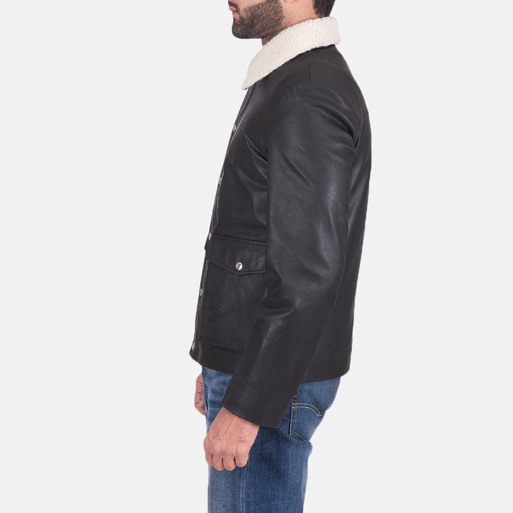 
Black Goatskin Leather Aviator Jacket - Bagfra med tilpassede skuldre og ren kant