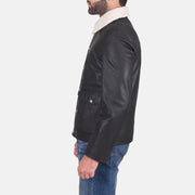 
Black Goatskin Leather Aviator Jacket - Bagfra med tilpassede skuldre og ren kant