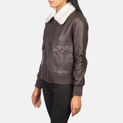 
Maroon Sheepskin Leather Bomber Jacket - Bagfra med tilpassede skuldre og ren kant