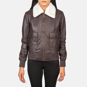 
Nærbillede of Shirt with Removable Collar & Zipper Hardware on Stella G-1 Maroon Leather Bomber Jacket