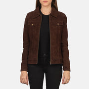 
Snap Button & Hem Craftsmanship Construction Detail on Suzy Brown Suede Trucker Jacket