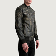 Styled Fit Perspective of Men's Sven Mocha Suede Bomber Jacket on Model - Natural Daylight Drape
