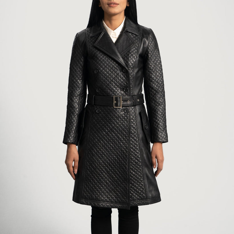 Sweet Susan Sort Leather Trench Coat til Kvinder