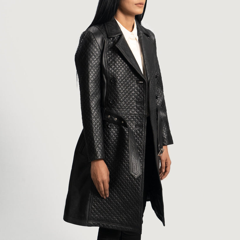 Sweet Susan Sort Leather Trench Coat til Kvinder