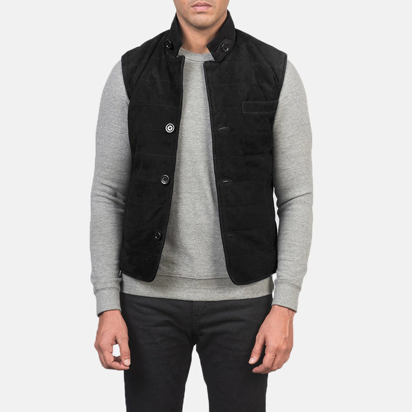 Tony Sort Suede Vest til Mænd