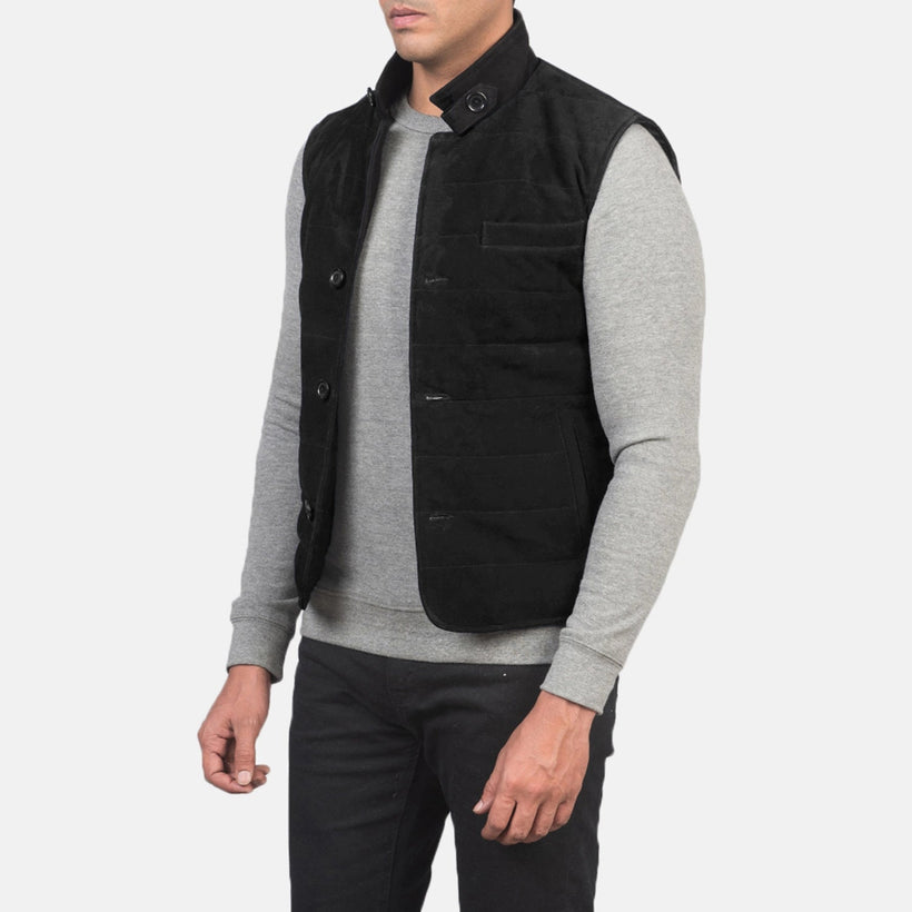 Tony Sort Suede Vest til Mænd