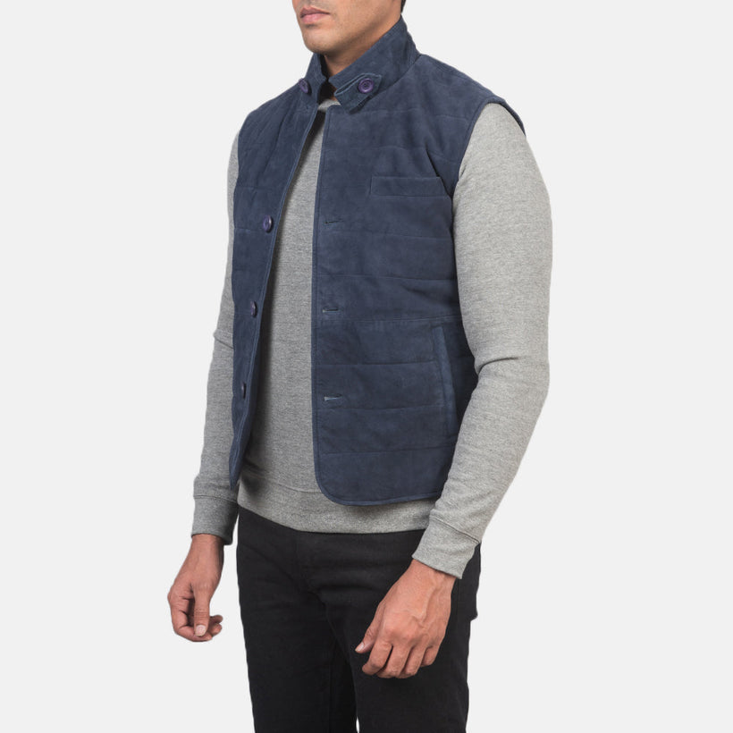 Tony Blue Suede Vest til Mænd