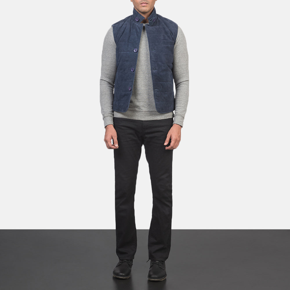 
Tony Blå Suede Vest til Mænd - Sideprofil med ergonomisk ærmesnit
