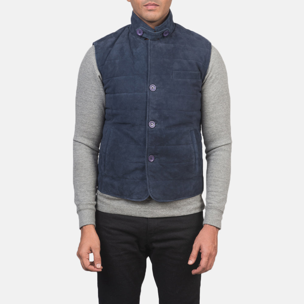 
Nærbillede of Notch with removable throat latch & Button Hardware on Tony Blå Suede Vest til Mænd