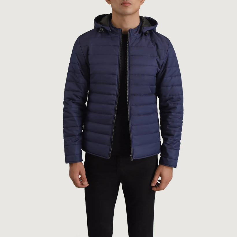 Tyler Blå Hooded Puffer Læderjakke til Mænd