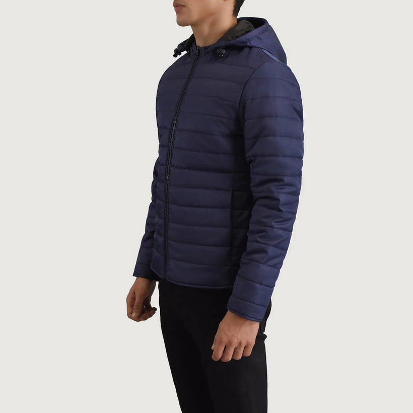 Tyler Blå Hooded Puffer Læderjakke til Mænd