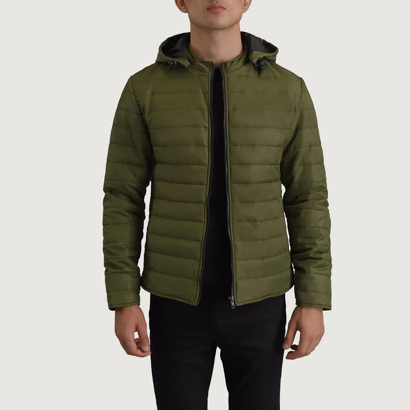 Tyler Grøn Hooded Puffer Læderjakke til Mænd