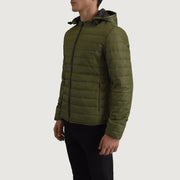 
Green Full-Grain Leather Hooded Jacket - Bagfra med tilpassede skuldre og ren kant