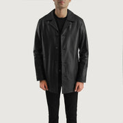 
Black Cowhide (Lt-071) leather Coat - Bagfra med tilpassede skuldre og ren kant