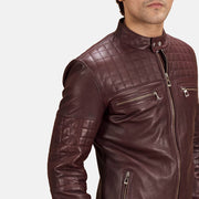 Urbane Quilted Maroon Læder Bikerjakke til Mænd - Lateral Side Profile View Showing Sleeve Cut &amp; Athletic Taper Fit