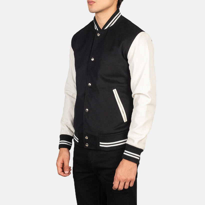 Vaxton Sort & White Hybrid Varsity Læderjakke til Mænd
