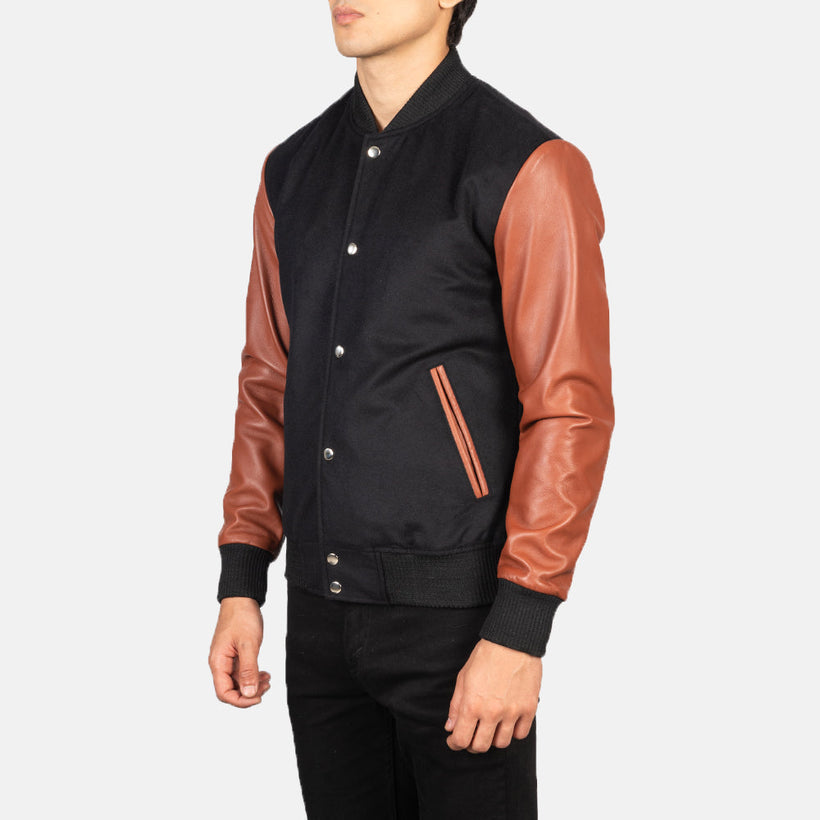 Vaxton Brun & Sort Hybrid Varsity Læderjakke til Mænd