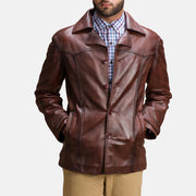 
Brown Sheepskin leather Coat - Bagfra med tilpassede skuldre og ren kant