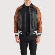 
Walton Blue Leather Varsity Jacket in Blue Sheepskin Leather - Forfra med skræddersyet silhuet | Køb online