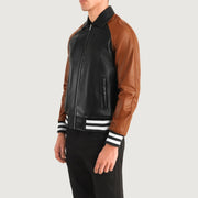 
Blue Sheepskin Leather Varsity Jacket - Bagfra med tilpassede skuldre og ren kant