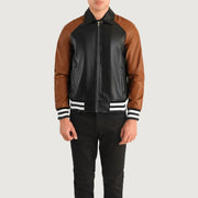 
Nærbillede of Shirt collar & Zipper Hardware on Walton Blue Leather Varsity Jacket